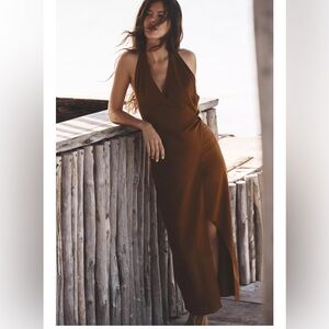 Zara Linen Midi Halter Vacation Dress Elegant